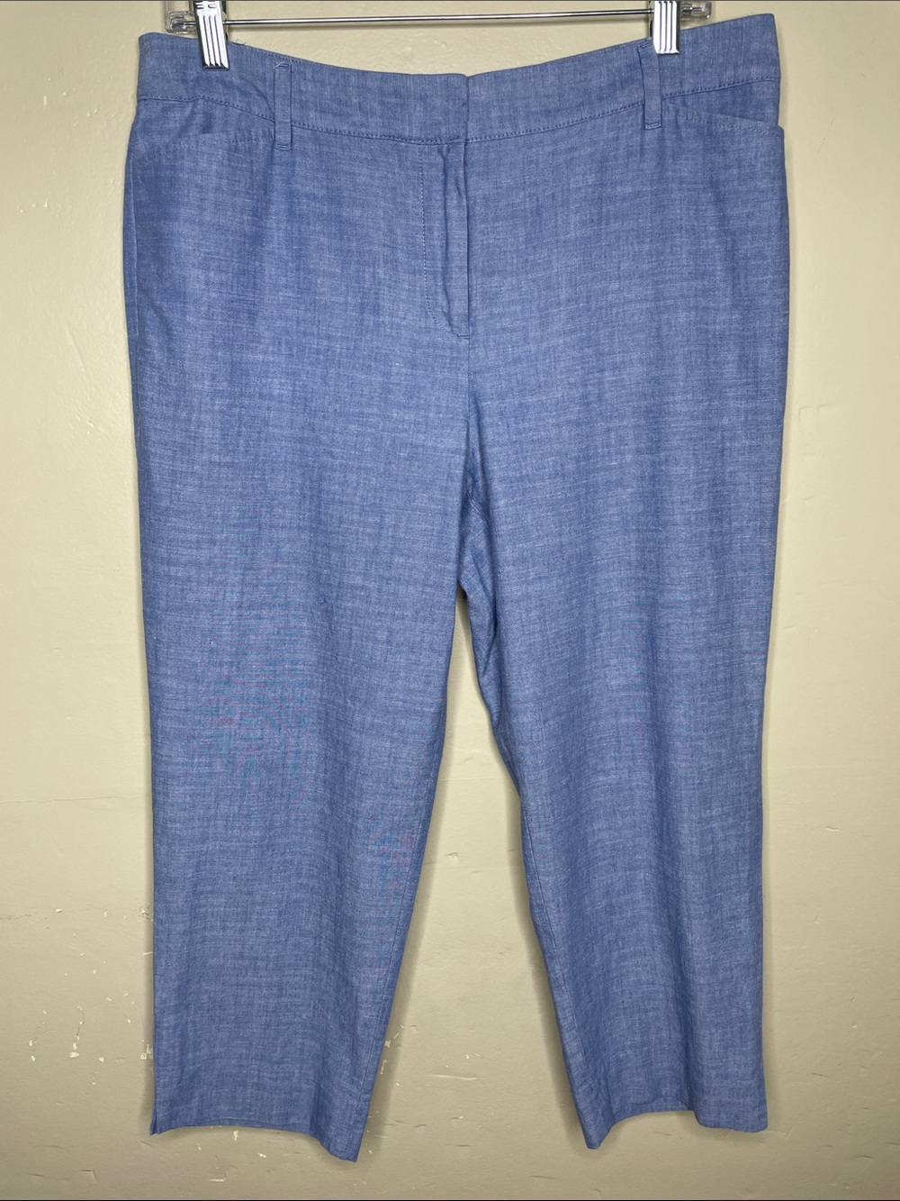 TALBOTS Blue Light Chambray Coastal Grandma PERFECT CROP Resort Wear Pants 10P
